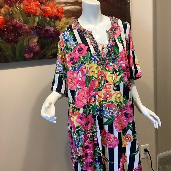 Antica Santoria Floral Striped Maxi Dress with Pockets - Picture 5 of 10